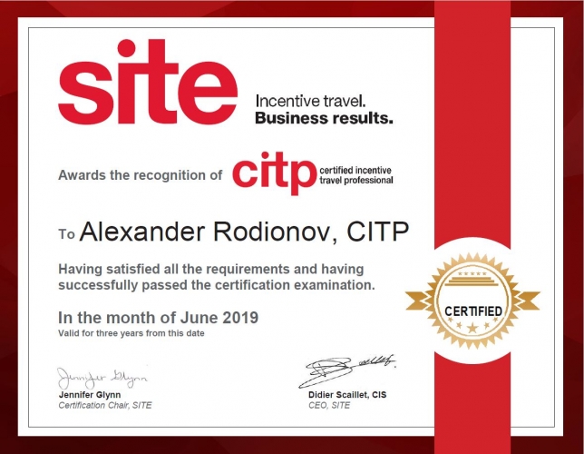 The First CITP (Certified Incentive Travel Professionals) in Russia: Alexander Rodionov